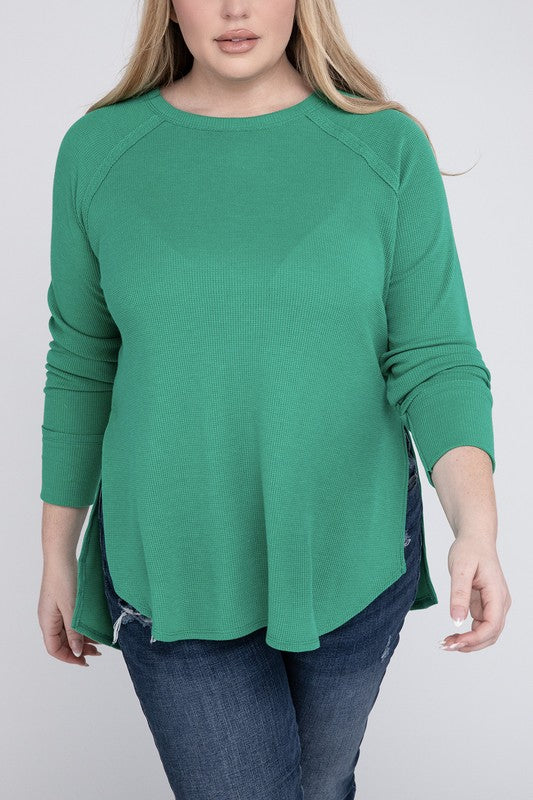 Curvy Melange Baby Waffle Long Sleeve Top