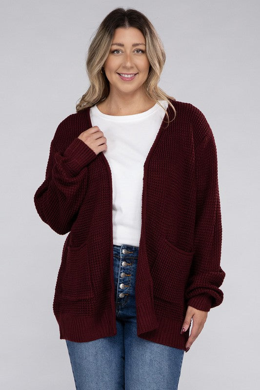 Curvy Cozy Waffle Knit Open Cardigan Sweater