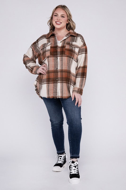 Curvy Yarn Dyed Plaid Shirt Jacket