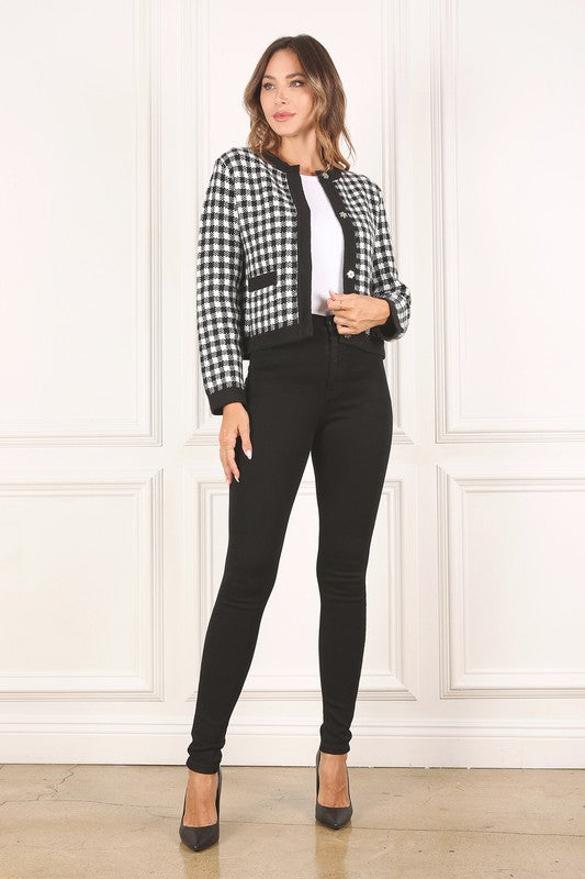 Black Gingham Knitted Cardigan