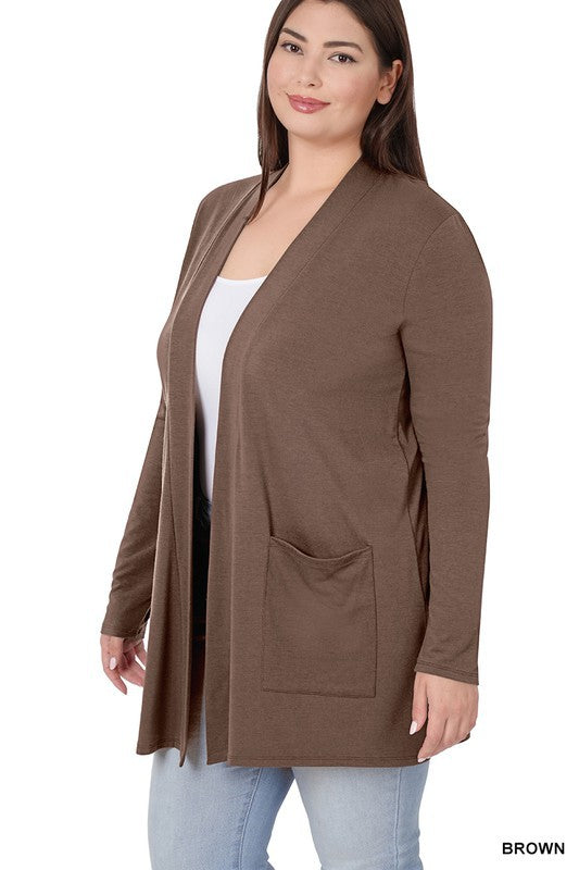 Curvy Slouchy Pocket Open Cardigan