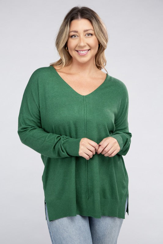 Curvy Garment Dyed Front Seam Sweater