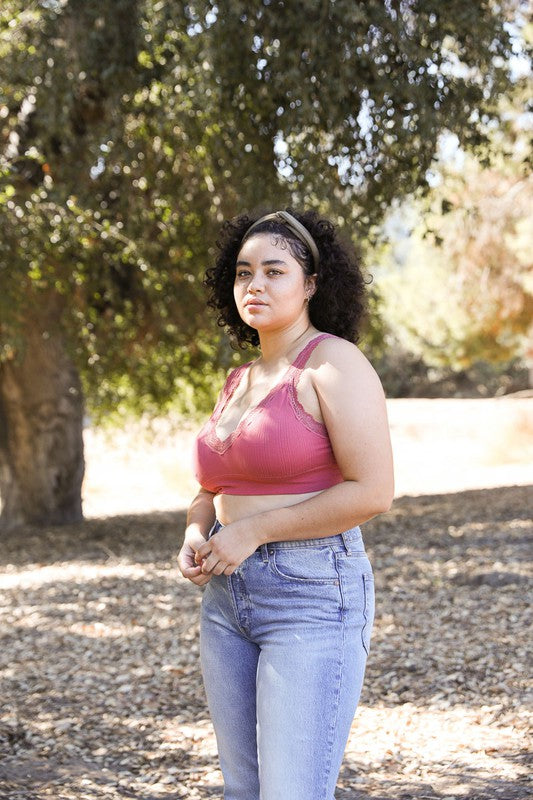 Curvy Lace Trim Padded Bralette