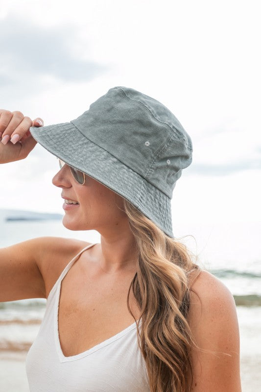 Candace Solid Distressed Bucket Hat