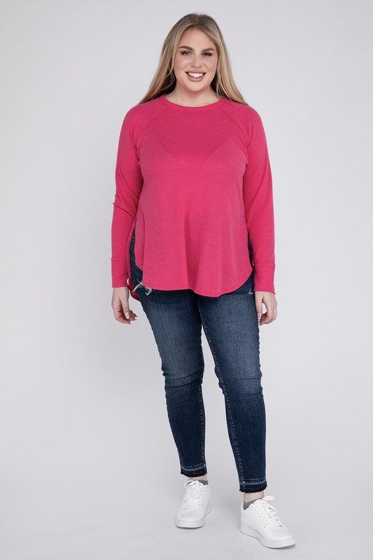 Curvy Melange Baby Waffle Long Sleeve Top