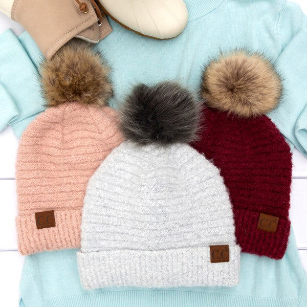 Winter Ultra Soft Fur Pom Beanie