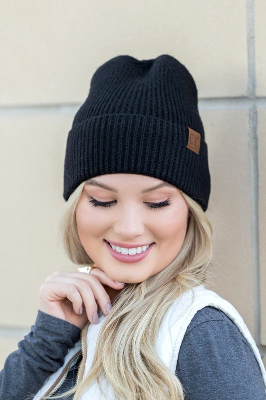 Fine Yarn Ribbed Cuff Beanie