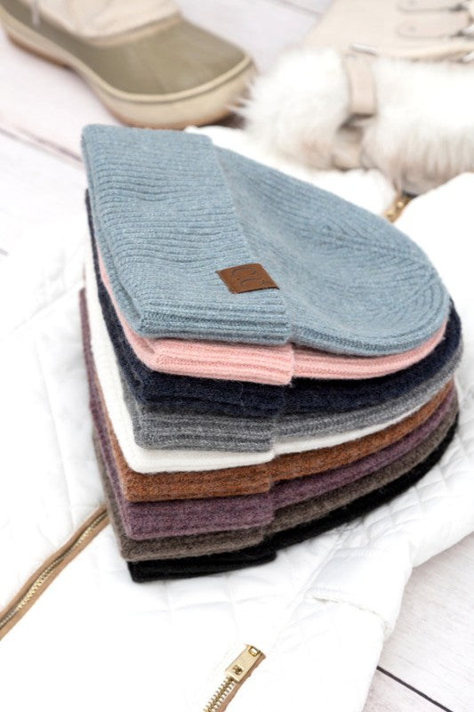 Fine Yarn Ribbed Cuff Beanie