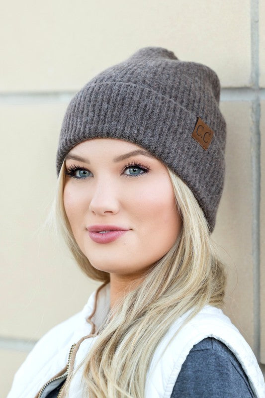 Fine Yarn Ribbed Cuff Beanie