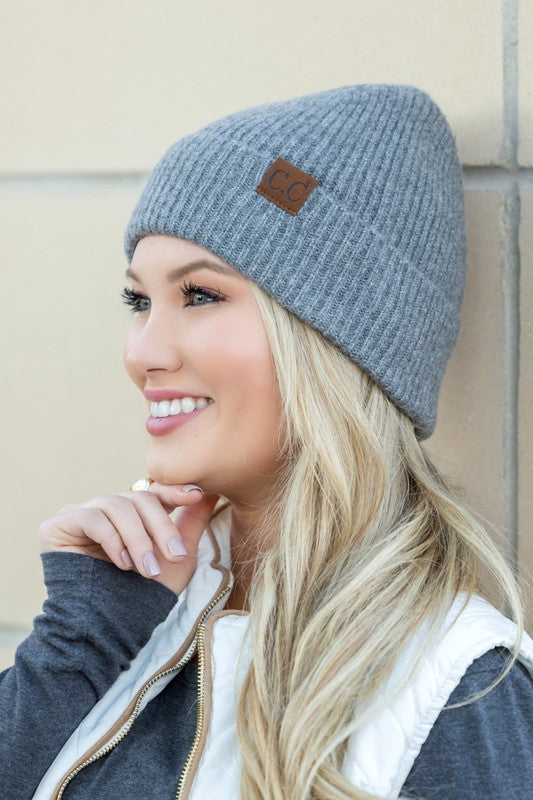 Fine Yarn Ribbed Cuff Beanie