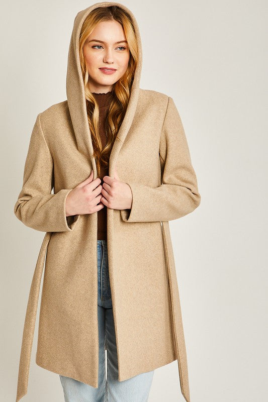 Brushed Belted Hoodie Coat