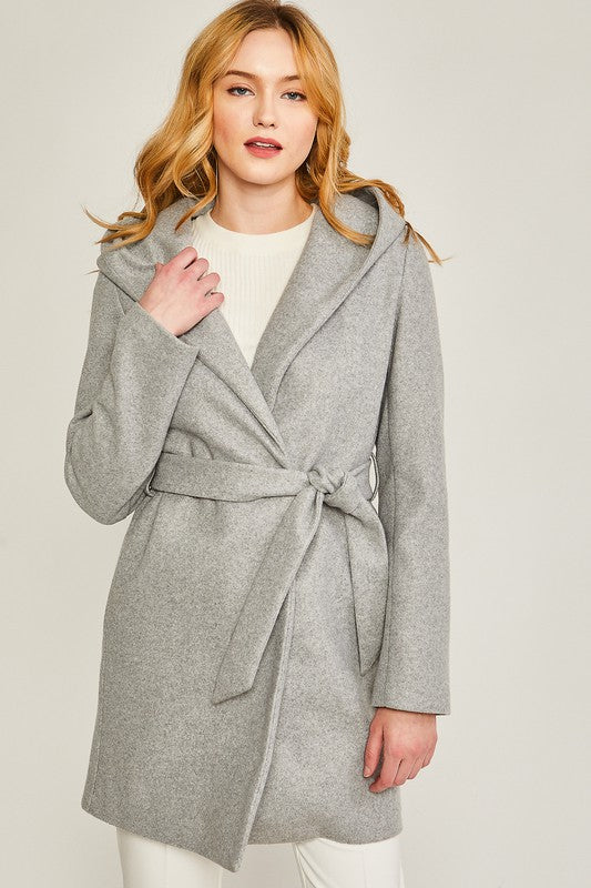 Brushed Belted Hoodie Coat