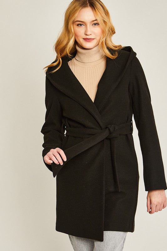 Brushed Belted Hoodie Coat