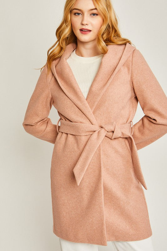 Brushed Belted Hoodie Coat