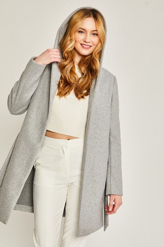 Brushed Belted Hoodie Coat