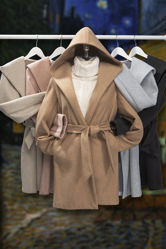 Brushed Belted Hoodie Coat
