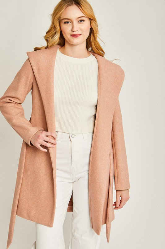 Brushed Belted Hoodie Coat
