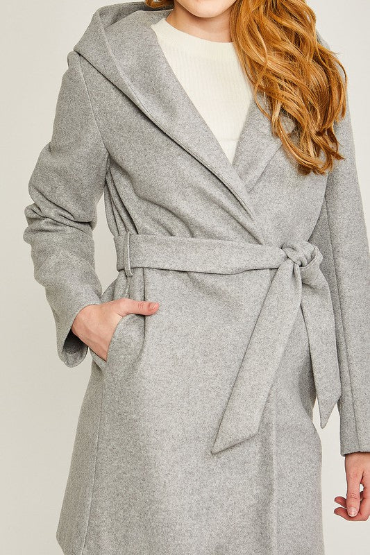 Brushed Belted Hoodie Coat