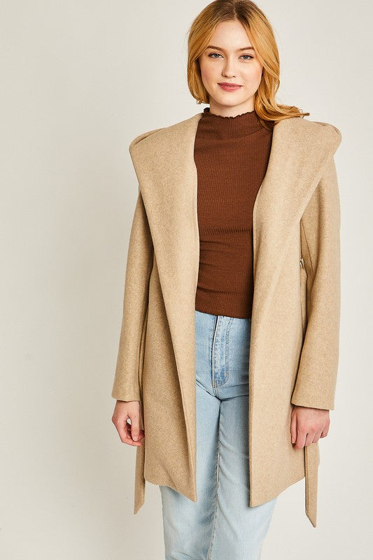 Brushed Belted Hoodie Coat