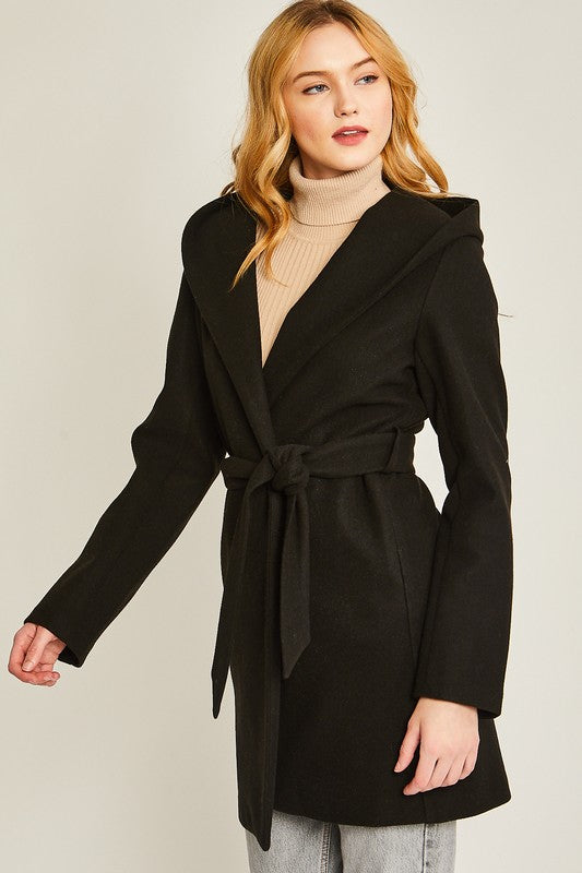 Brushed Belted Hoodie Coat