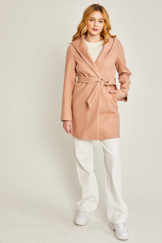 Brushed Belted Hoodie Coat
