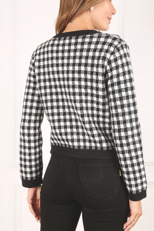 Black Gingham Knitted Cardigan
