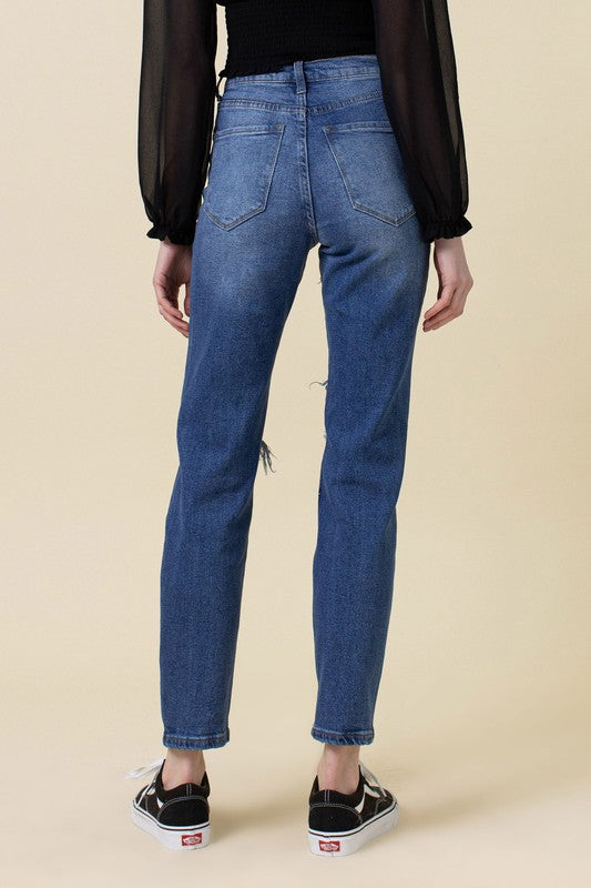 Lisa High Rise Distressed Mom Jean
