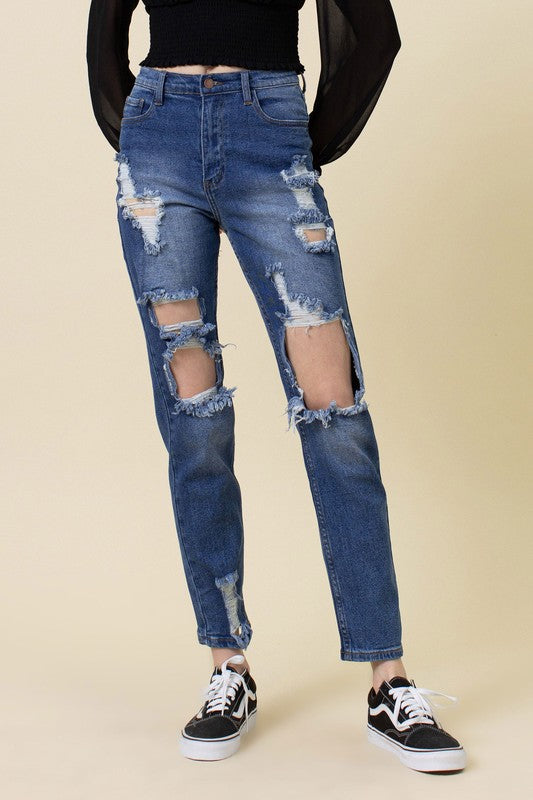 Lisa High Rise Distressed Mom Jean