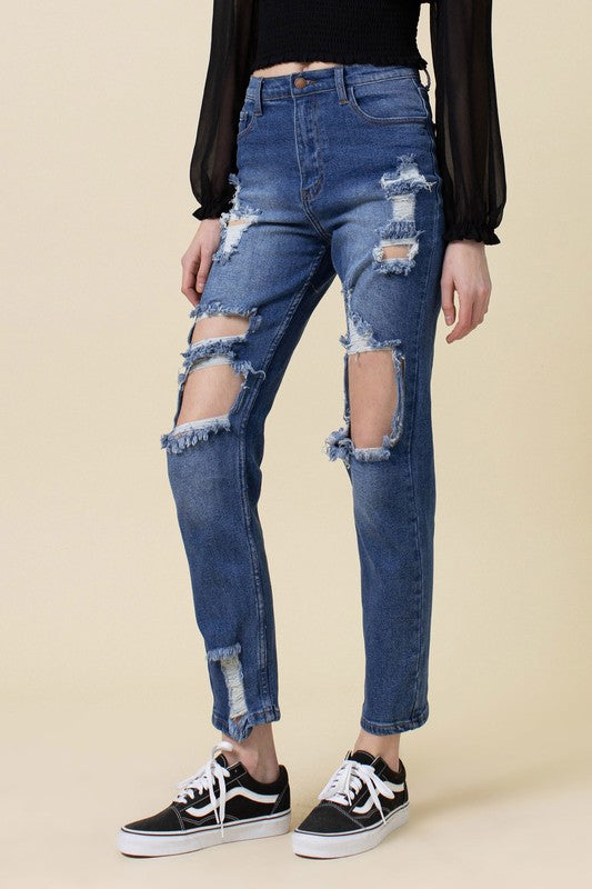 Lisa High Rise Distressed Mom Jean