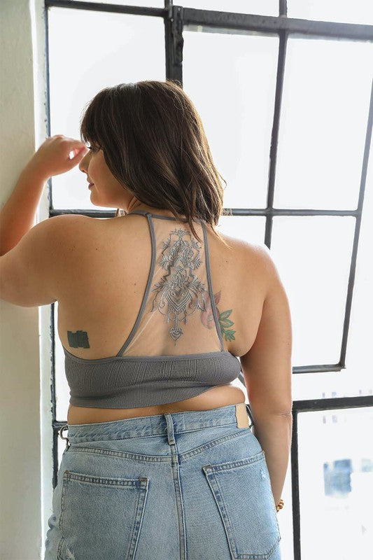 Curvy Tattoo Mesh Racerback Bralette