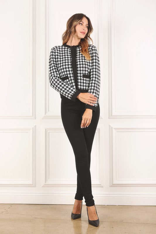 Black Gingham Knitted Cardigan
