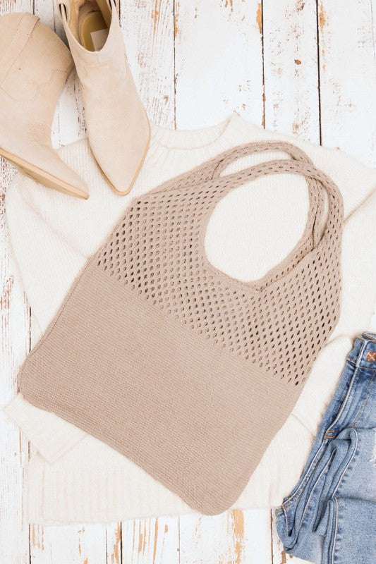 Soft Crochet Knit Hobo Bag