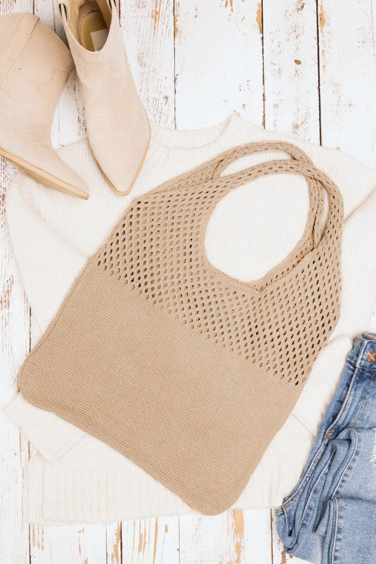 Soft Crochet Knit Hobo Bag