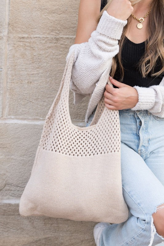 Soft Crochet Knit Hobo Bag