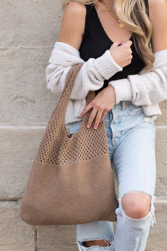 Soft Crochet Knit Hobo Bag