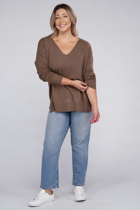 Curvy Garment Dyed Front Seam Sweater