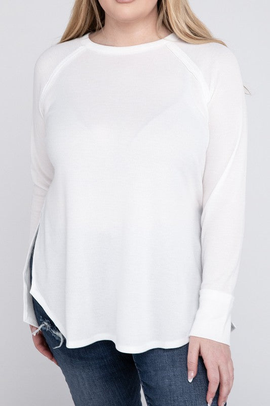 Curvy Melange Baby Waffle Long Sleeve Top