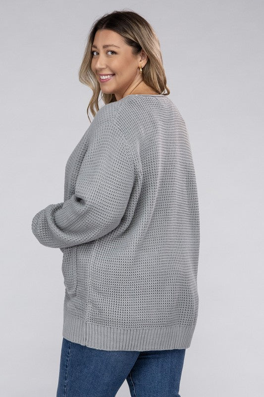 Curvy Cozy Waffle Knit Open Cardigan Sweater