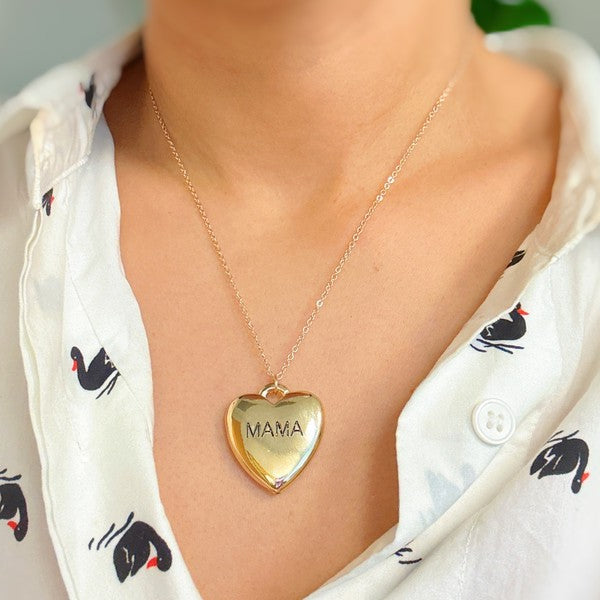Mama Engraved Heart Pendant Necklace