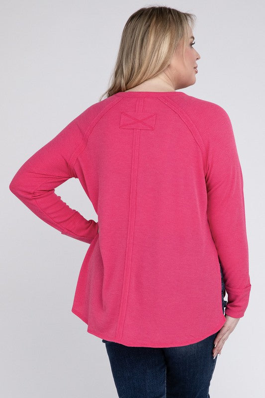 Curvy Melange Baby Waffle Long Sleeve Top