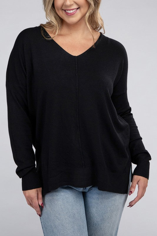 Curvy Garment Dyed Front Seam Sweater