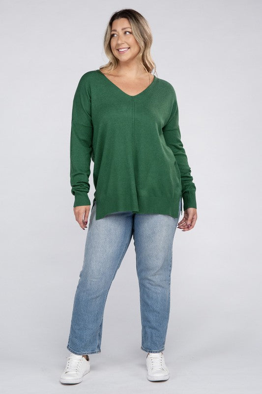 Curvy Garment Dyed Front Seam Sweater