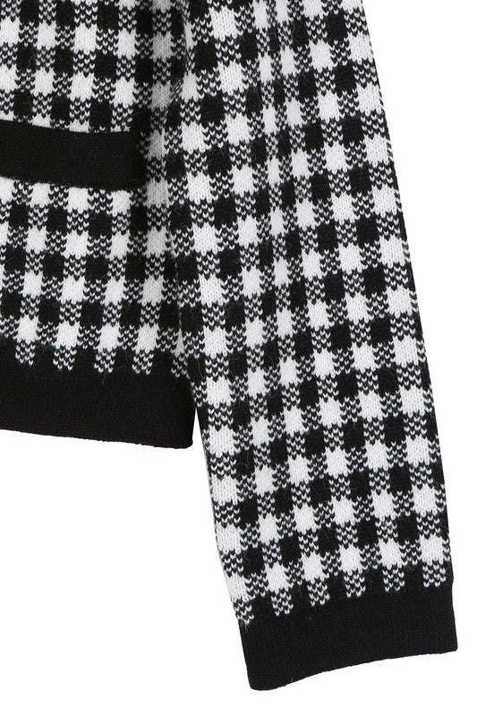 Black Gingham Knitted Cardigan