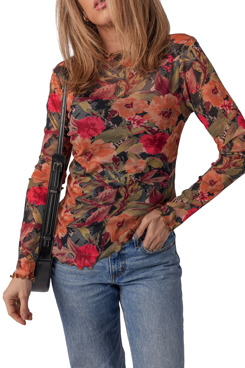 Fall Floral Mesh Top
