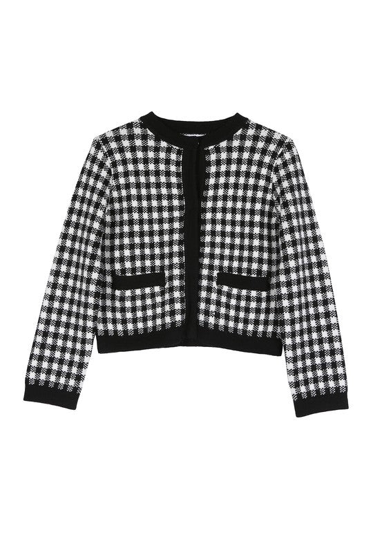 Black Gingham Knitted Cardigan