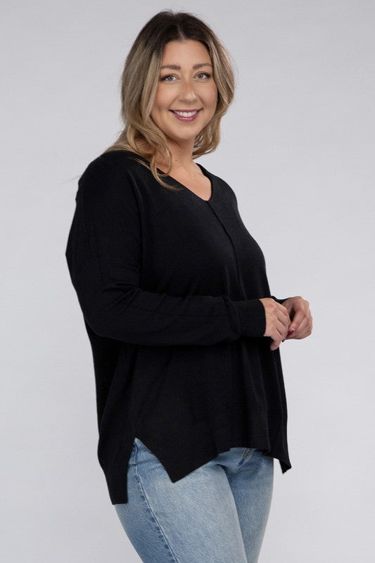 Curvy Garment Dyed Front Seam Sweater