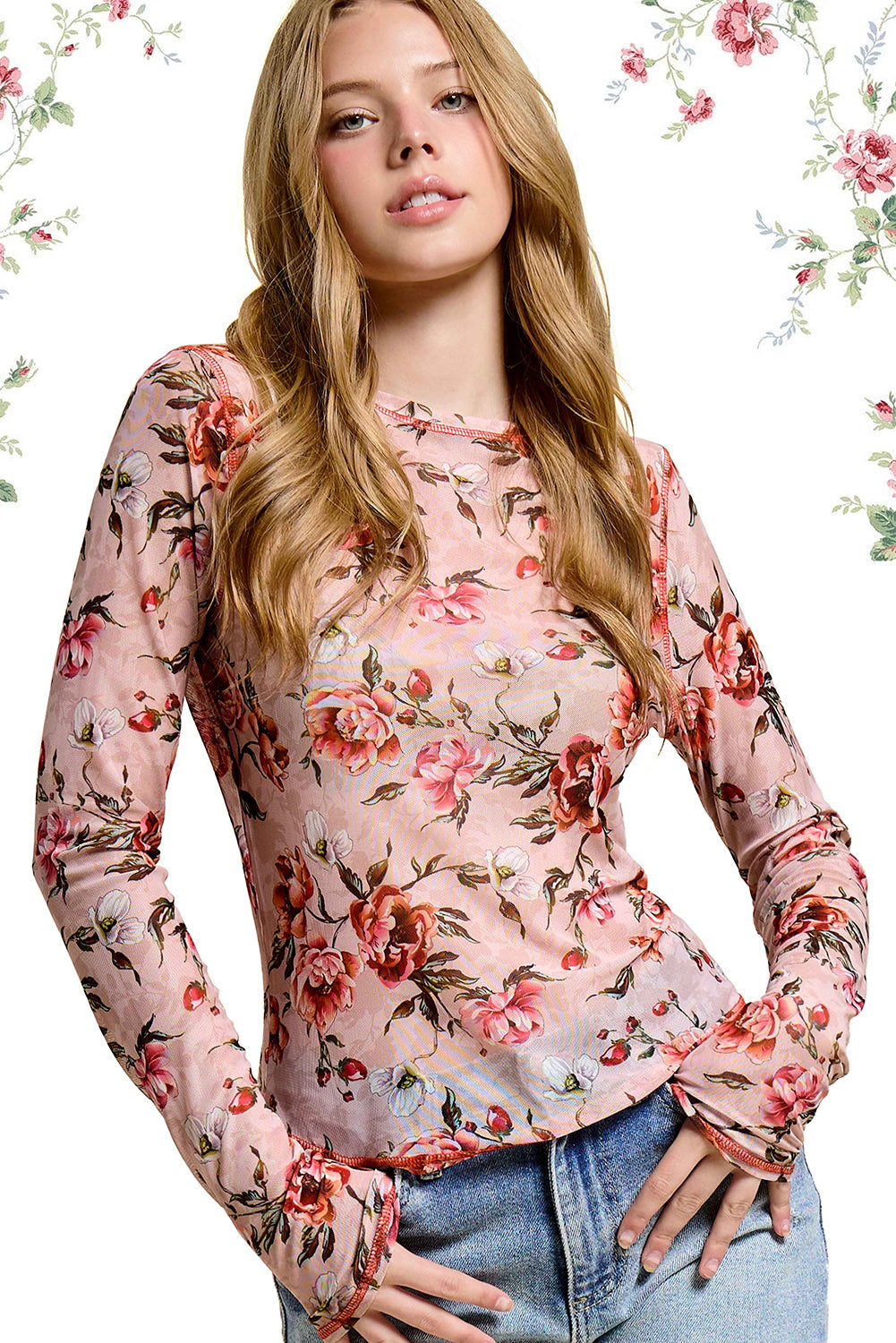 Donna Bouquet Mesh Long Sleeve