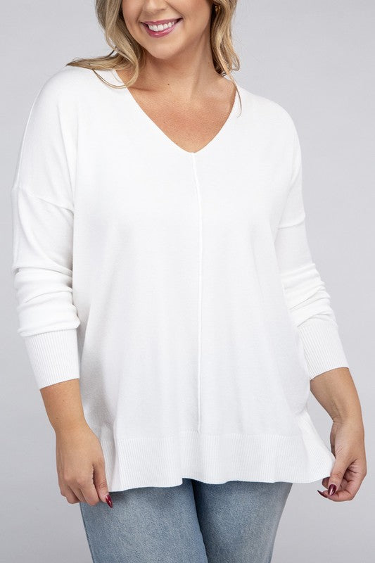 Curvy Garment Dyed Front Seam Sweater
