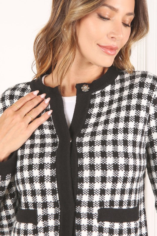 Black Gingham Knitted Cardigan