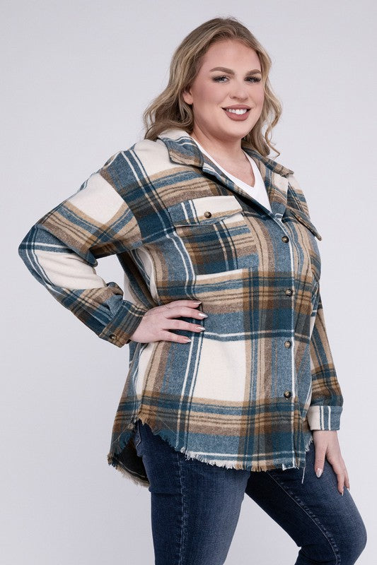 Curvy Yarn Dyed Plaid Shirt Jacket